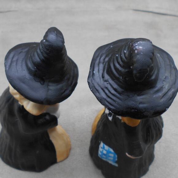 Vintage Flambro Ceramic Pumpkin Face Witch Set 2 Halloween - Picture 6 of 8